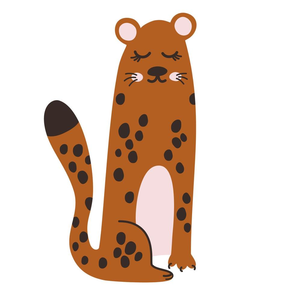dibujos animados leopardo. salvaje africano gato. jaguar se sienta Perfecto para niños, huellas dactilares y carteles vector mano dibujar ilustración aislado en el blanco antecedentes.