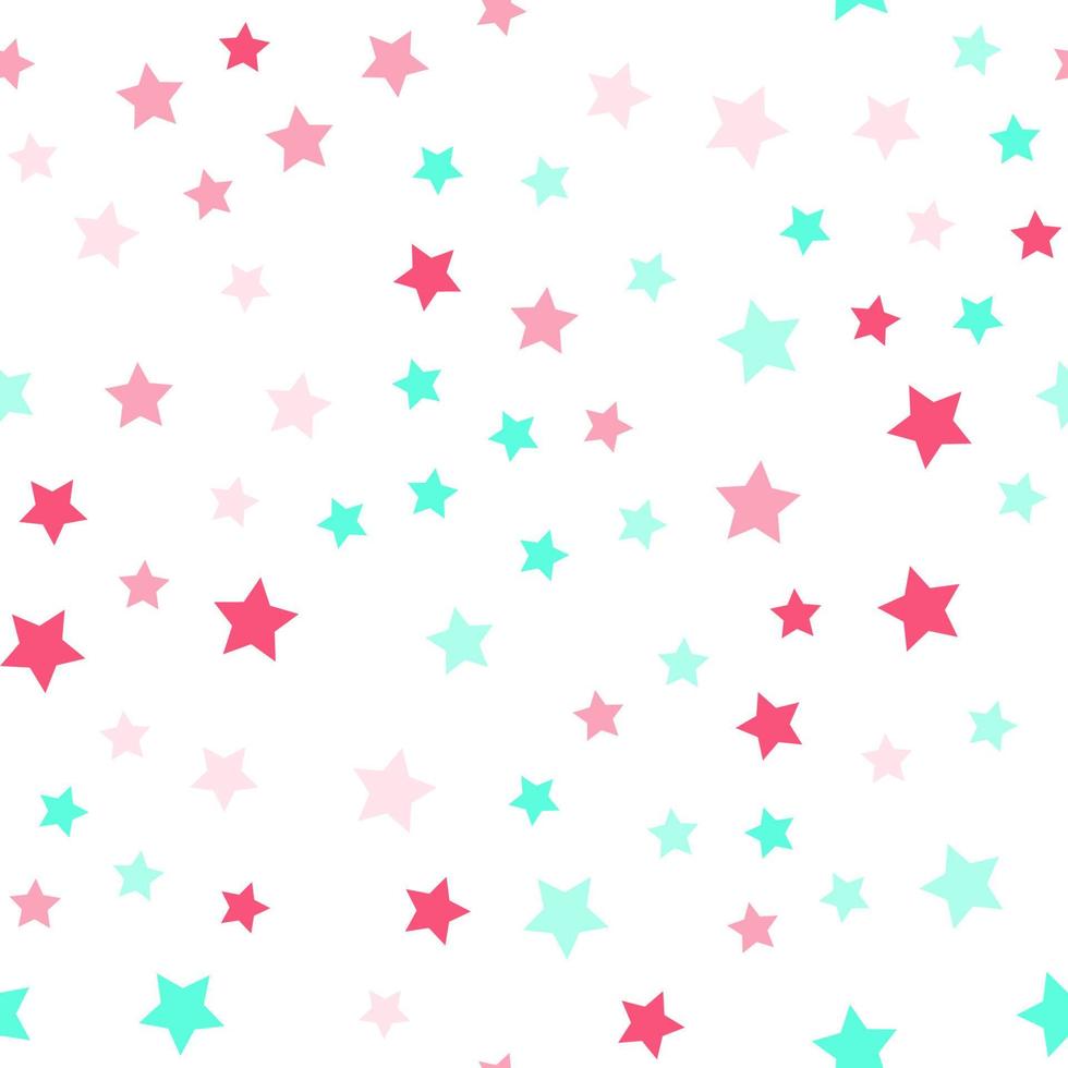 Seamless repeating pattern of pink and blue stars on white background for fabric, textile, papers and other various surfaces vector