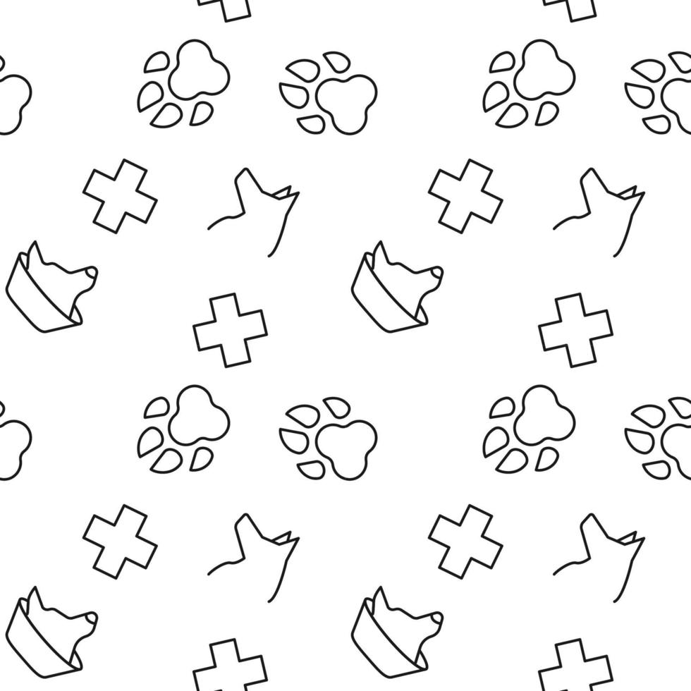 Seamless pattern of medical collar, dog, paw, cross. Suitable for shops, web sites and applications, media, backgrounds vector