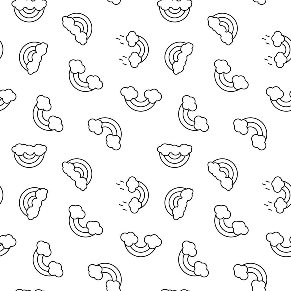 Monochrome vector seamless pattern of simple rainbows drawn with black thin line for web sites and polygraphy