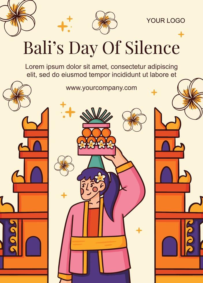 Vector nyepi day of silence flat design vector illustration hand drawn flyer poster template