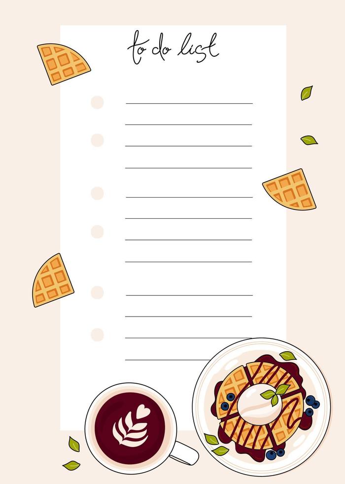 Belgian waffles vector illustration. Waffles with ice cream. Healthy eating, cooking, breakfast menu, dessert, recipes. Perfect for poster, menu, sheet, planner, to-do list, notes, notepad, diary.