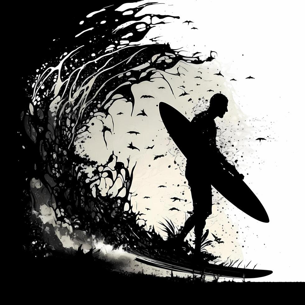 surfer silhouette AI Generated photo