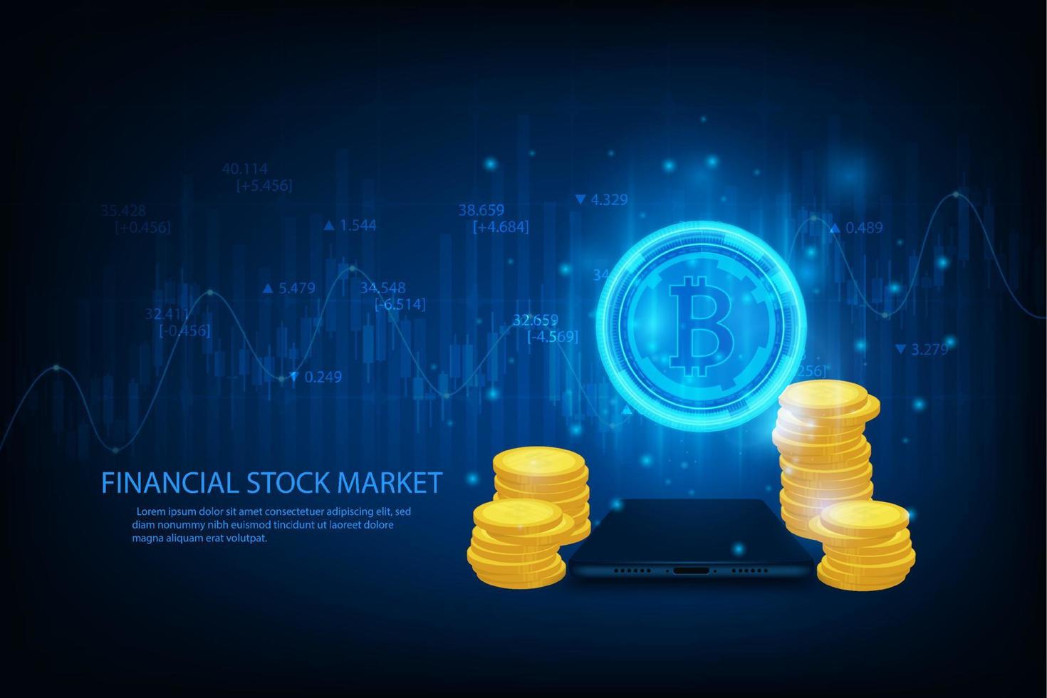 Vector financial technology crypto currency stock exchange trade application concept.