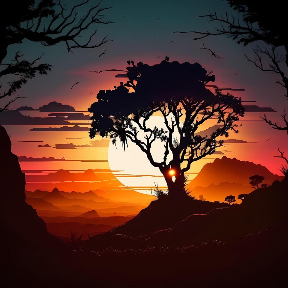 sunset silhouette aesthetic photo