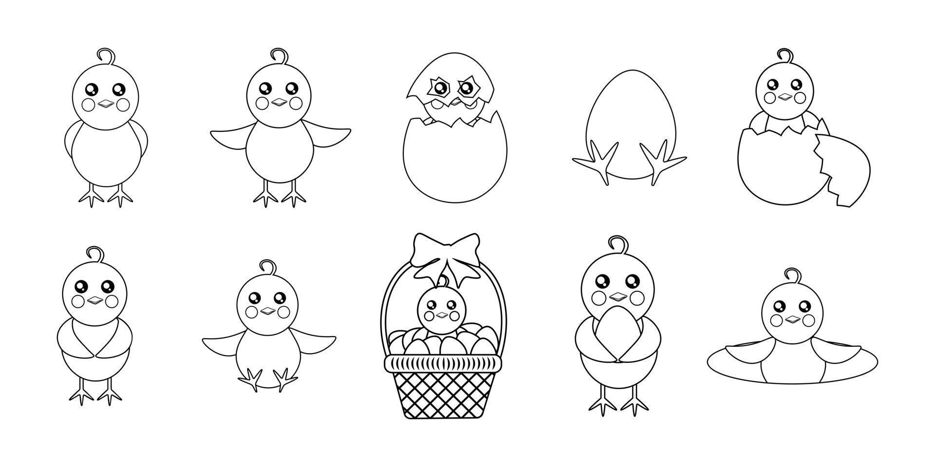 Chicken coloring book set vector