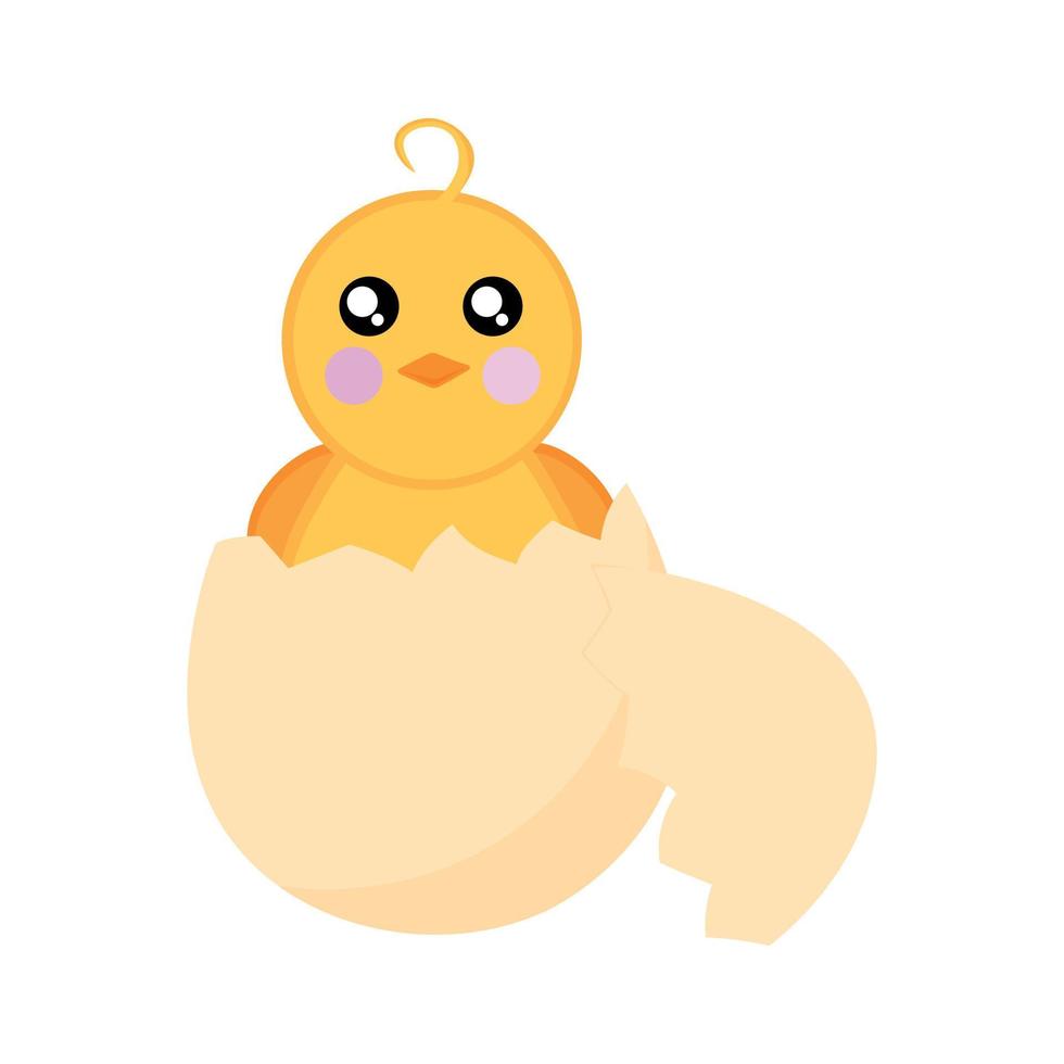 Chicken sits in an eggshell vector