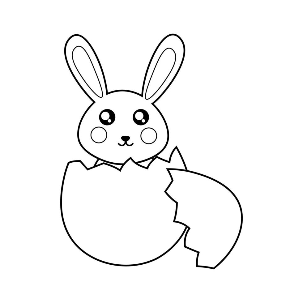 Coloring page rabbit sits in an eggshell vector