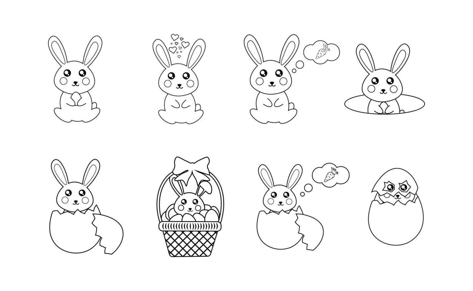 Easter bunnies coloring book set vector
