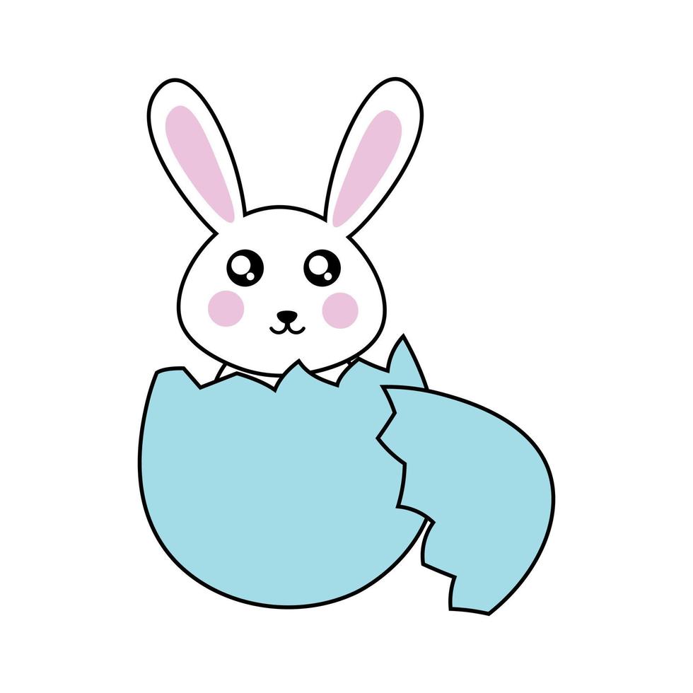 Rabbit sits in an eggshell vector