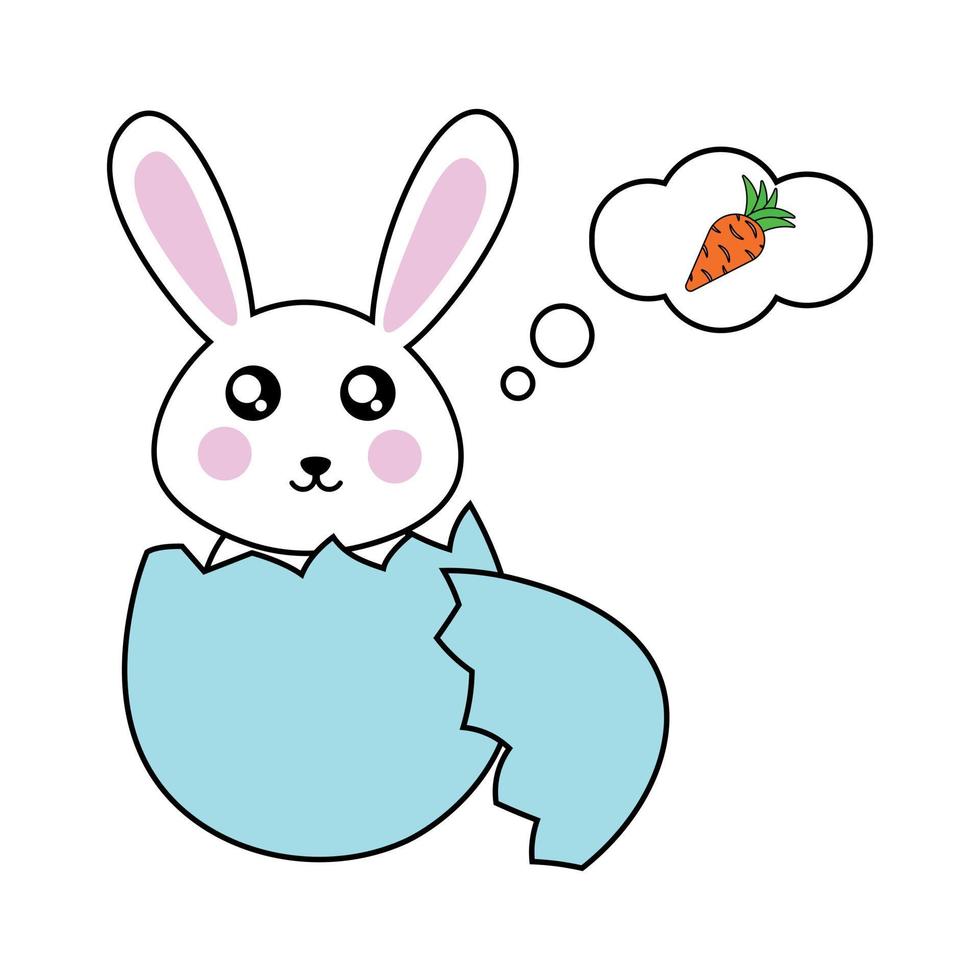 The rabbit sits in an eggshell and thinks about a carrot vector