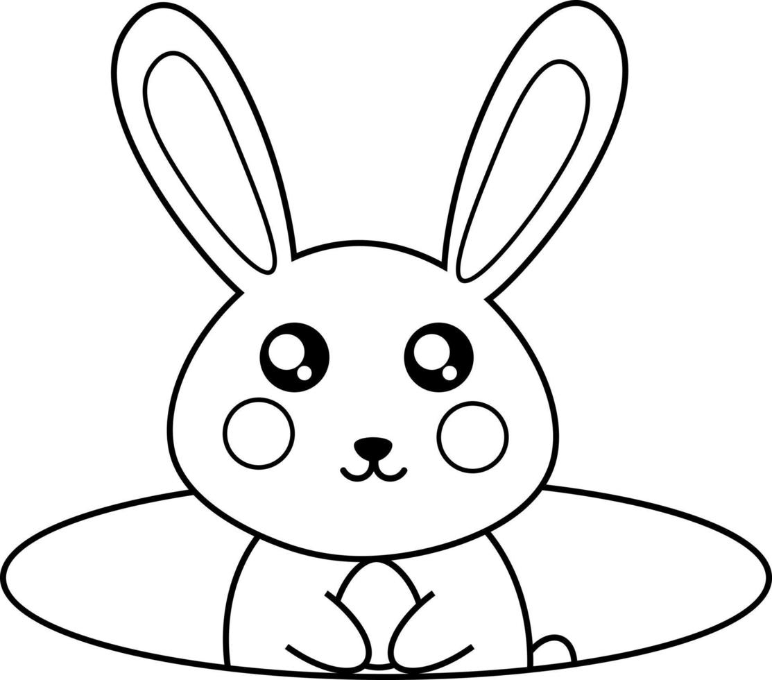 Coloring page rabbit in the hole vector