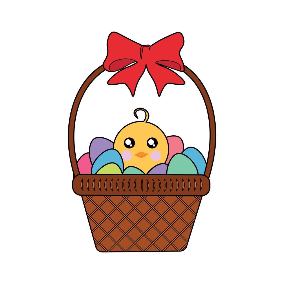 Pascua de Resurrección cesta con pollo y huevos vector