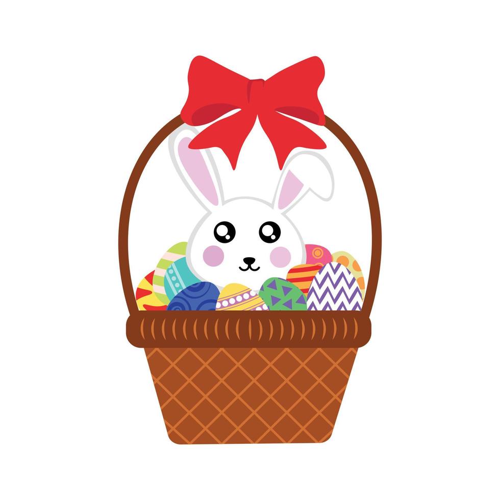 Easter basket with rabbit and Easter eggs vector