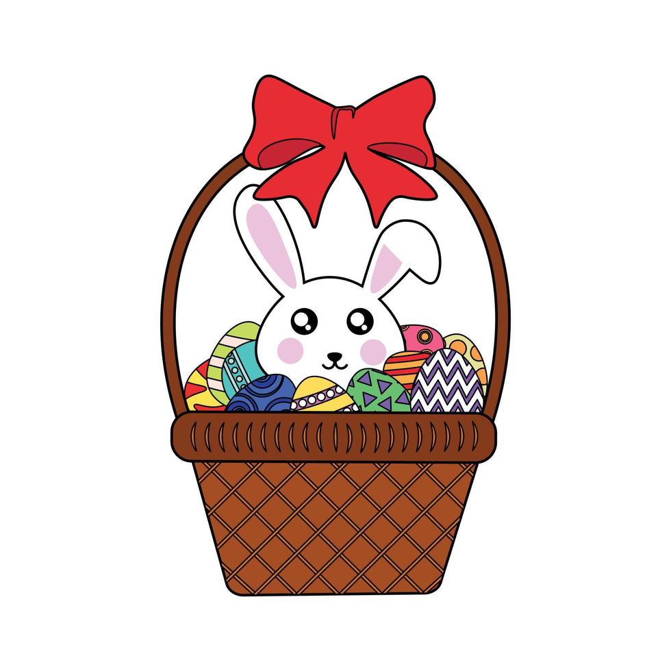 Easter basket with bunny and Easter eggs vector