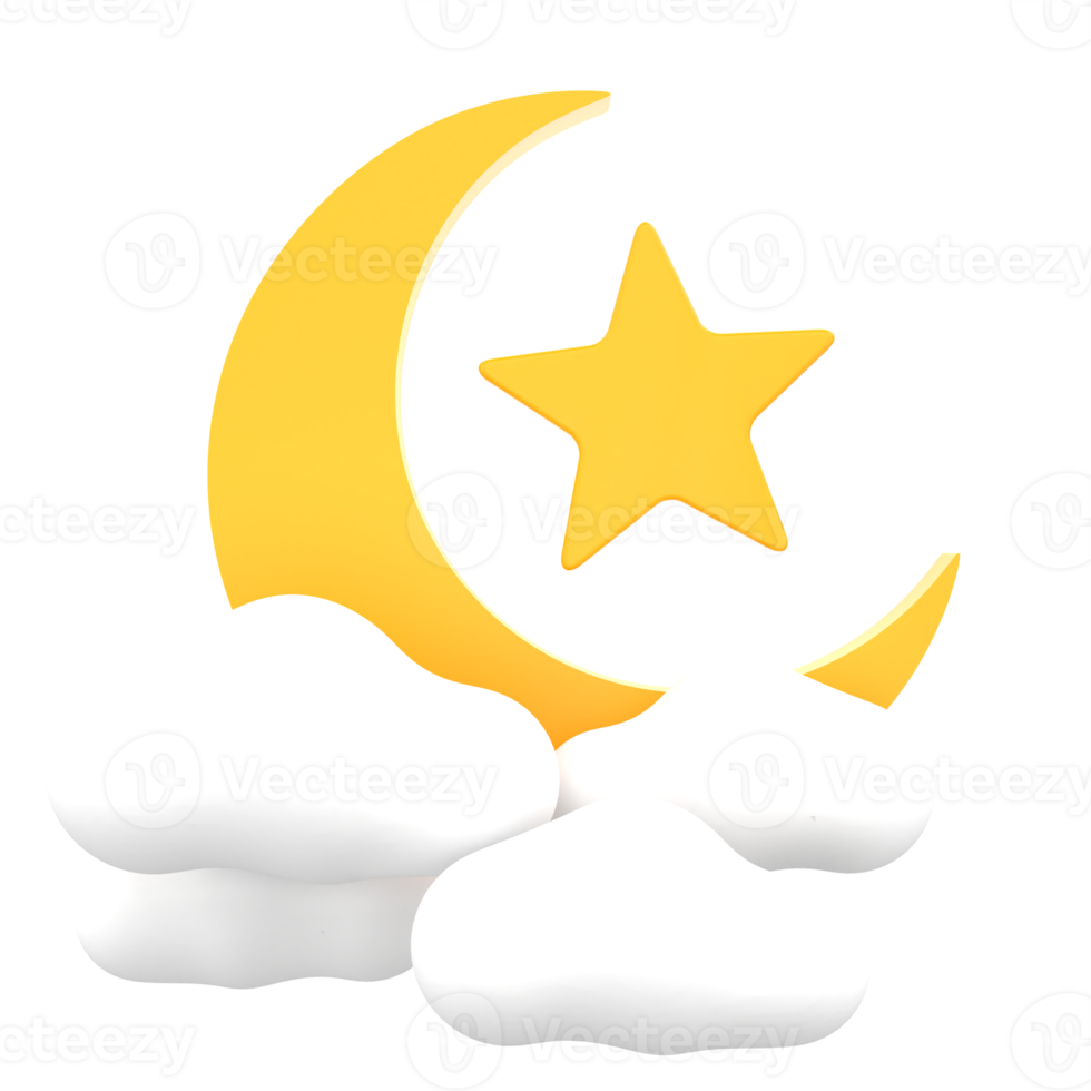 3D Crescent Moon for Ramadan Celebration. Object on a transparent background png