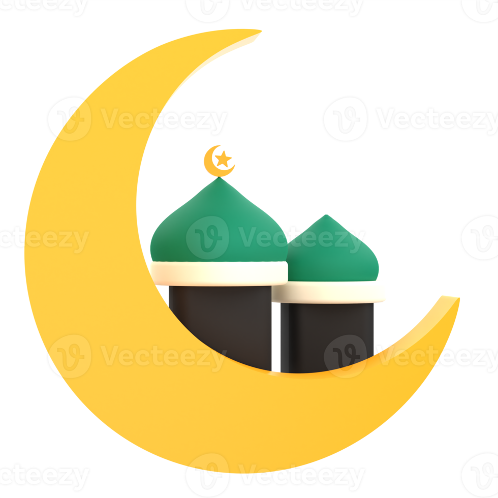 3D Mosque and Crescent Moon for Ramadan Celebration. Object on a transparent background png