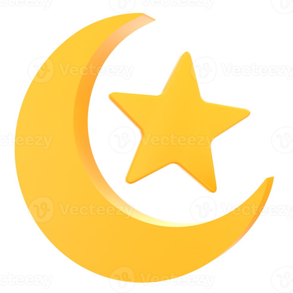 3D Crestcent Moon and Star for Ramadan Celebration. Object on a transparent background png