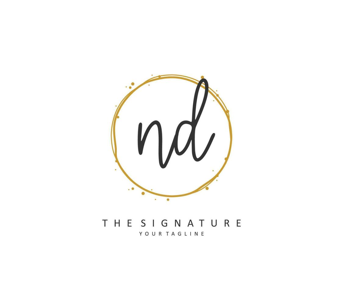 ND Initial letter handwriting and  signature logo. A concept handwriting initial logo with template element. vector