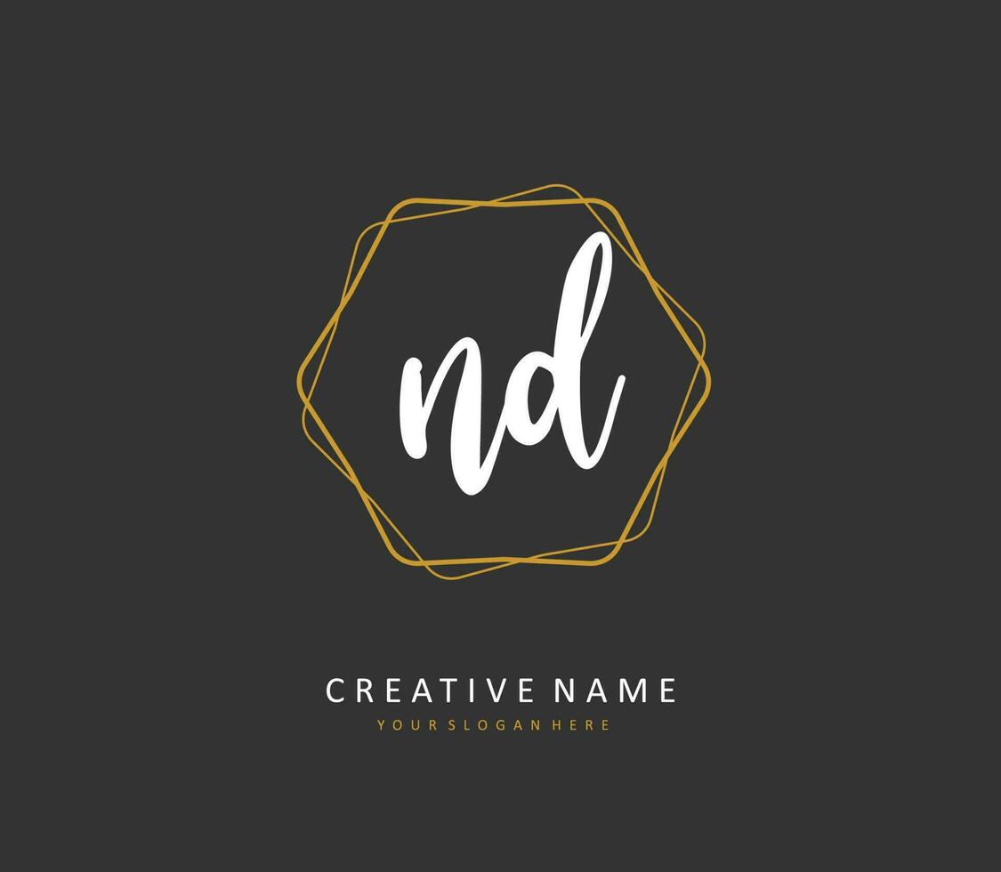 ND Initial letter handwriting and  signature logo. A concept handwriting initial logo with template element. vector