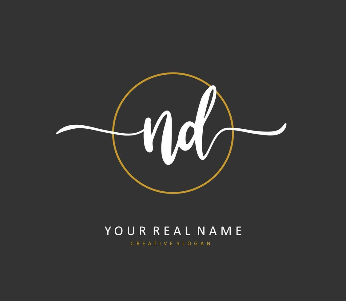 ND Initial letter handwriting and  signature logo. A concept handwriting initial logo with template element. vector