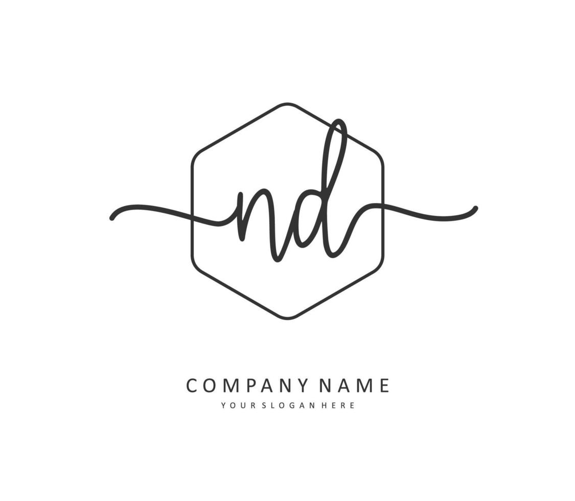 ND Initial letter handwriting and  signature logo. A concept handwriting initial logo with template element. vector