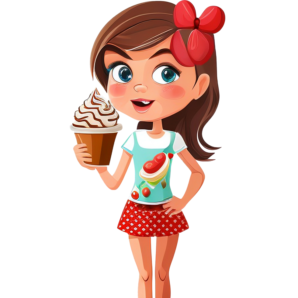 Pretty Girls Character holding cone ice cream cartoon png