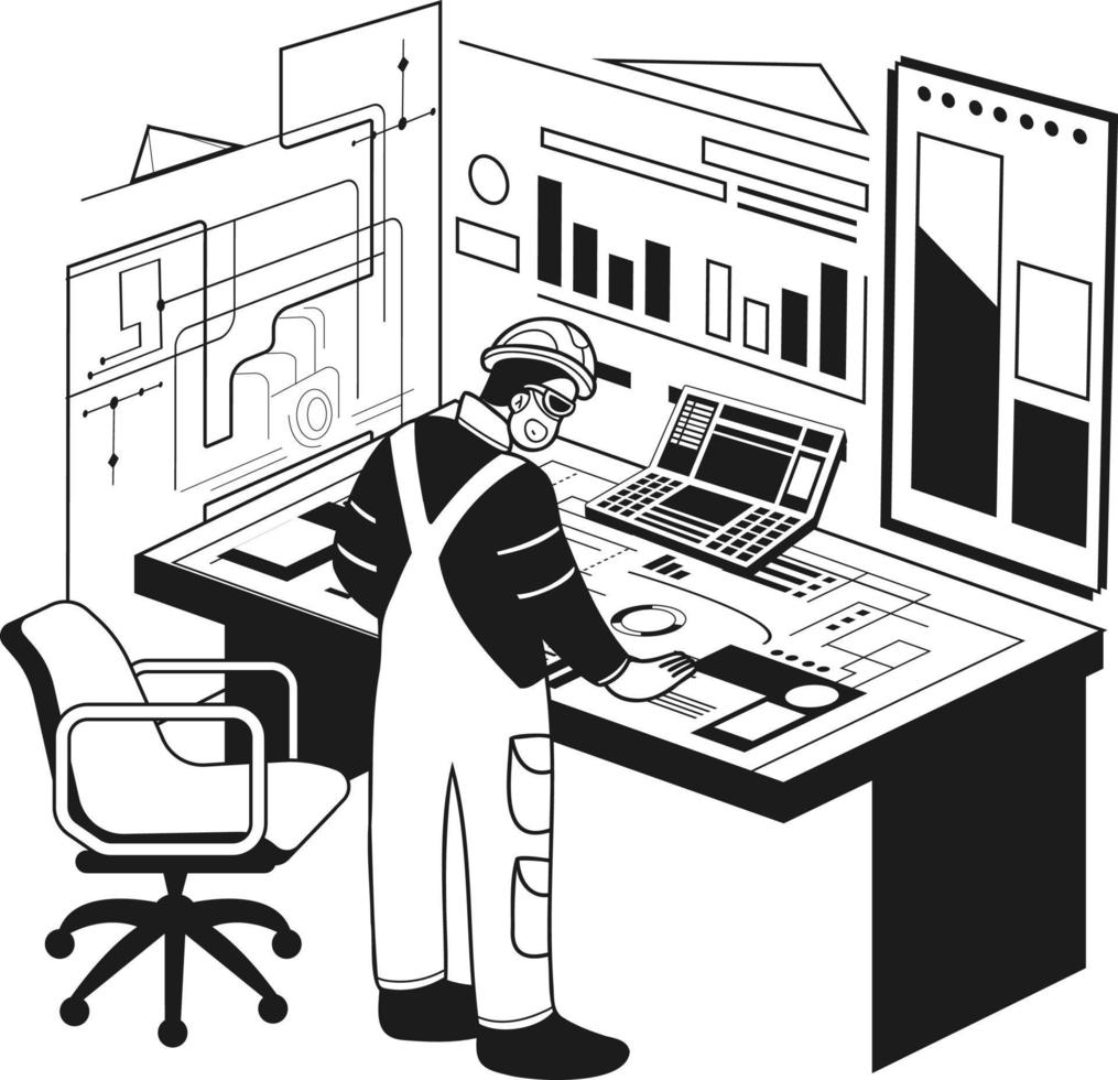 Male engineer supervising construction work illustration in doodle style vector