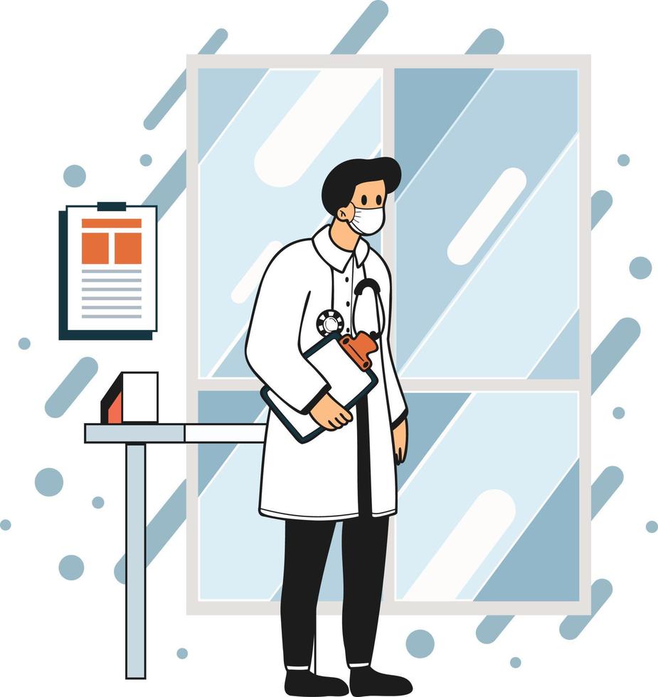 médico en hospital ilustración en garabatear estilo vector