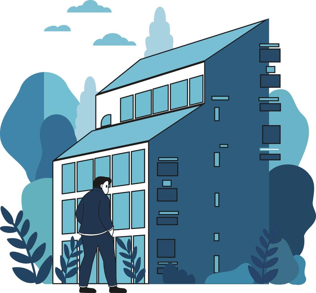 Architect designing buildings and structures illustration in doodle style vector