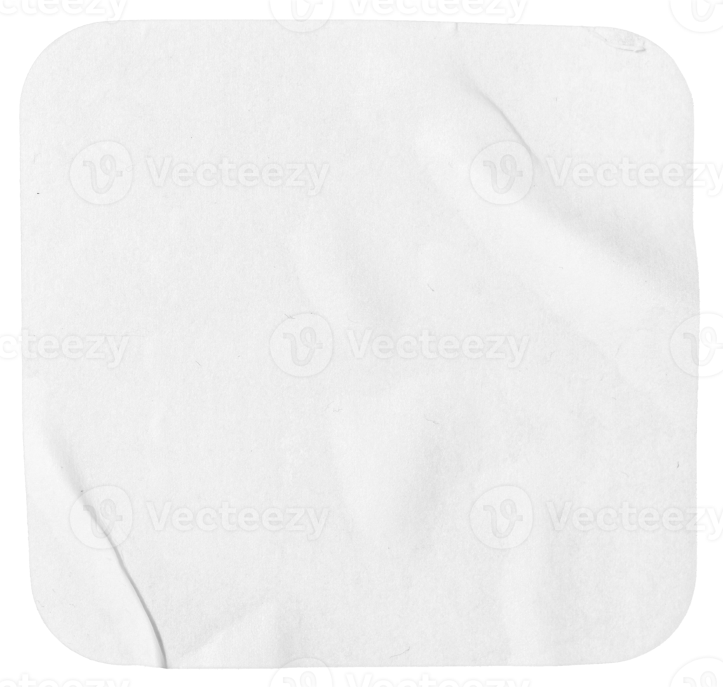Blank square shape card isolated. Crumpled paper piece png