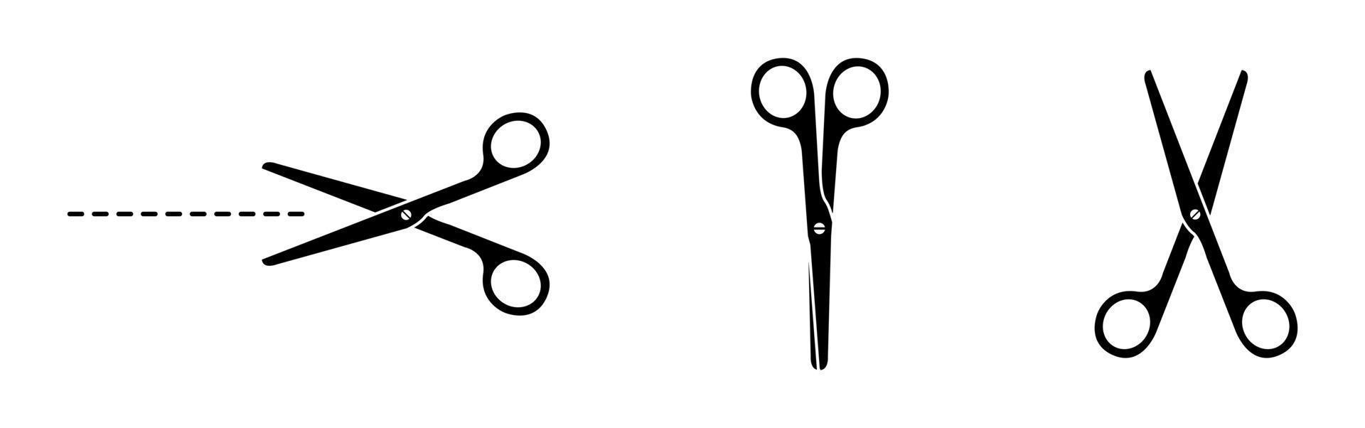 Icon set of Scissors and cut line. Flat vector illustration