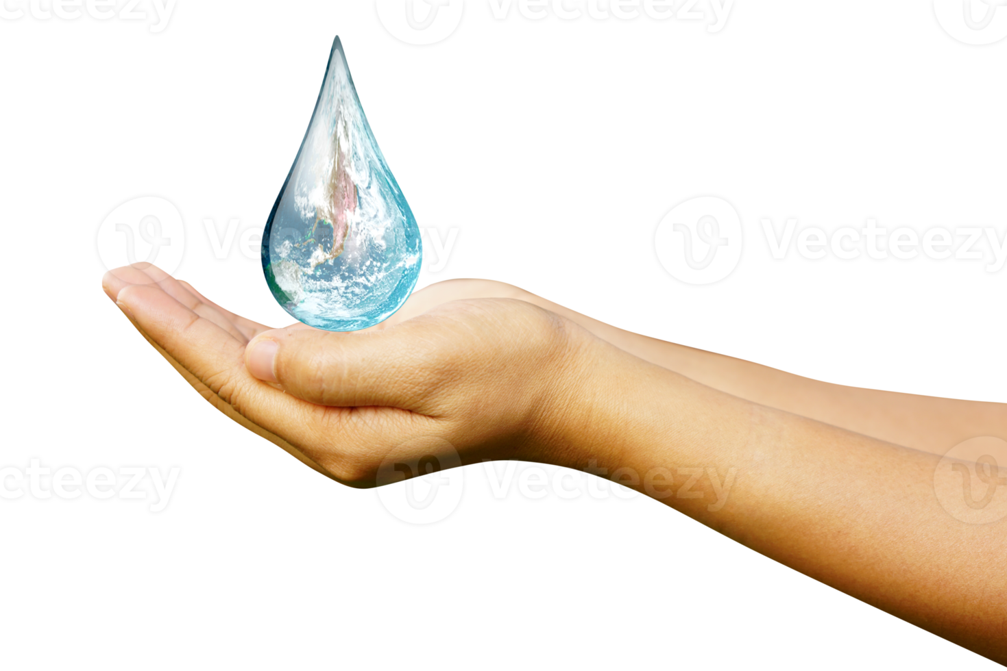 World Ocean Day. Day against danger and world drought. water droplets in human hands png