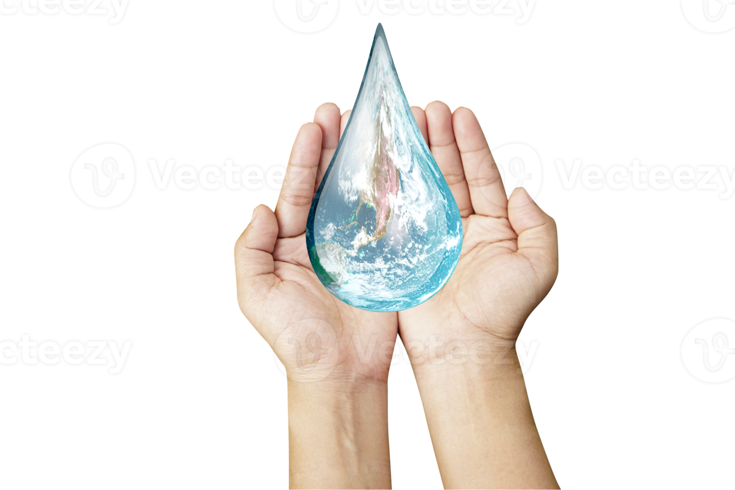 World Ocean Day. Day against danger and world drought. water droplets in human hands png