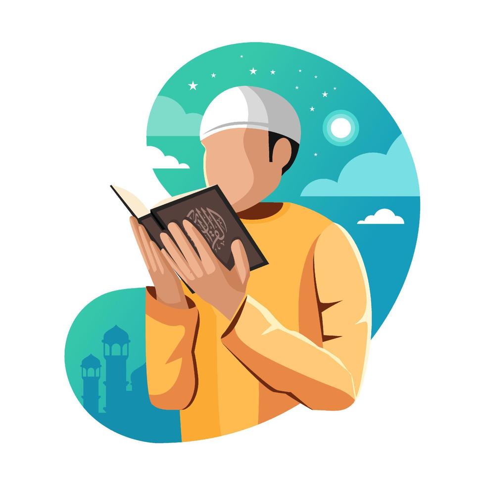 illustration of muslim reading the quran in the month of Ramadan.eps vector