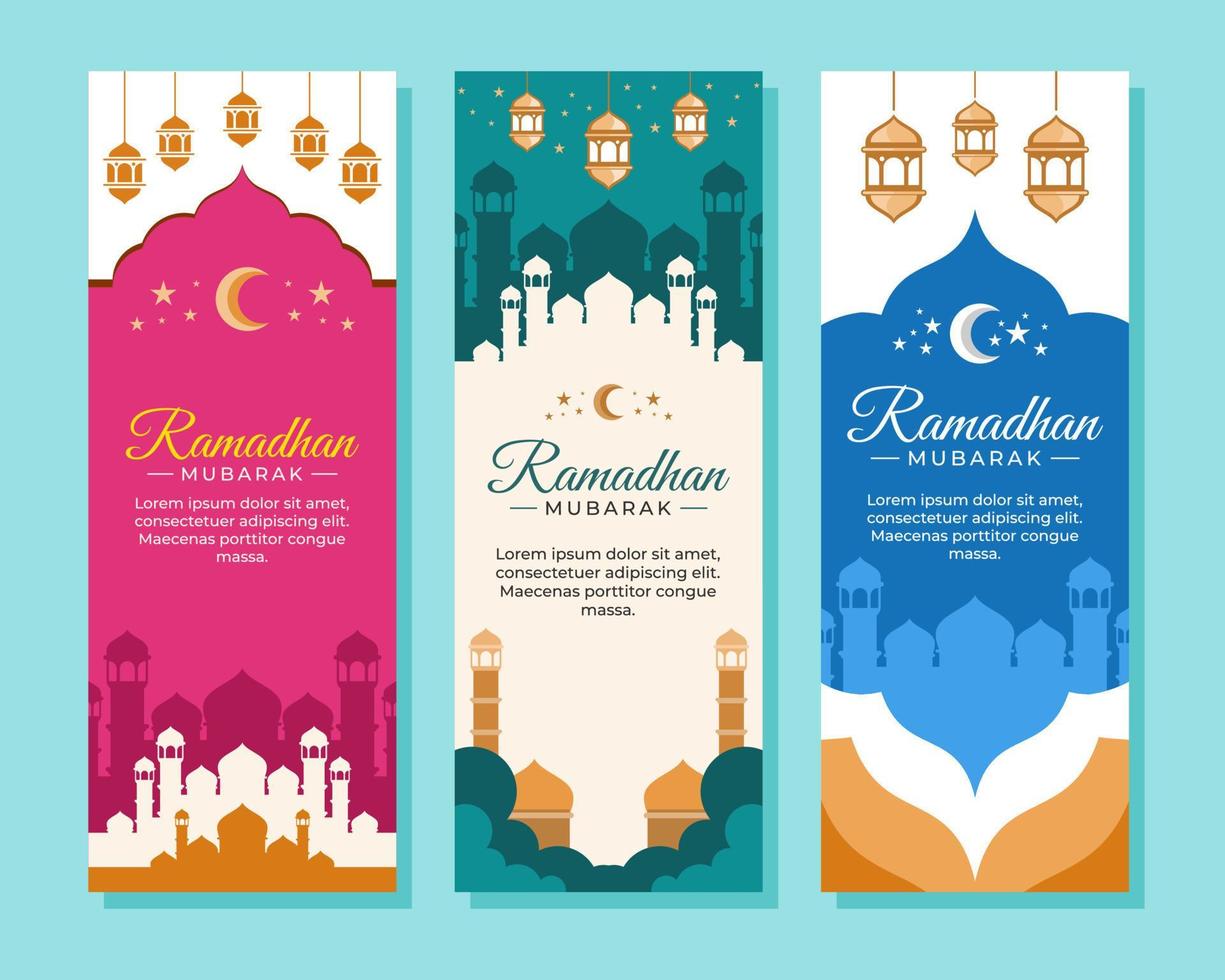 Flat ramadan islamic vertical banners set vector