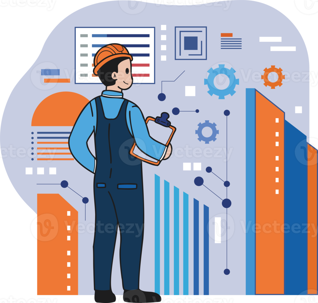 Architect conducting research and analysis illustration in doodle style png