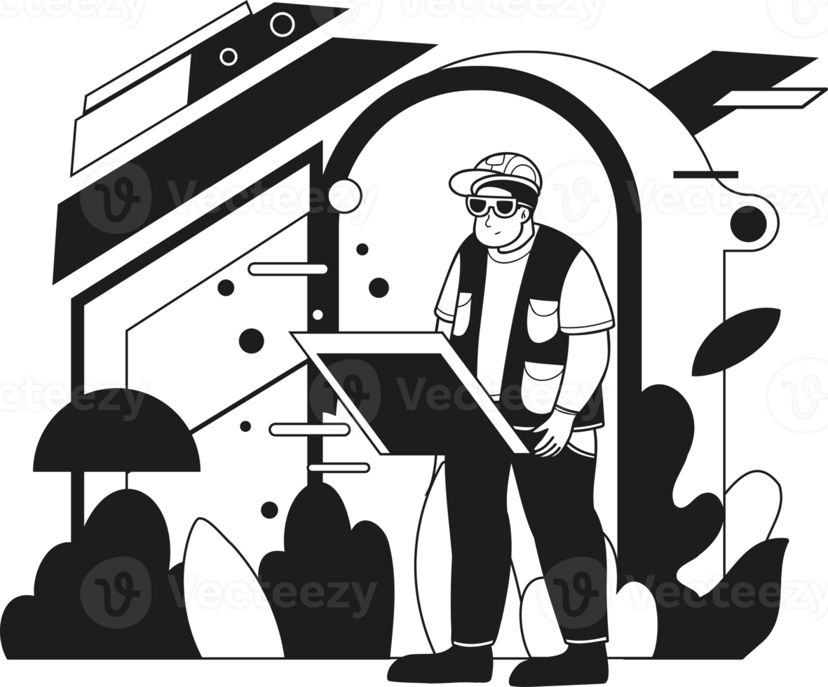 maschio ingegnere la creazione di progetti e piani illustrazione nel scarabocchio stile png