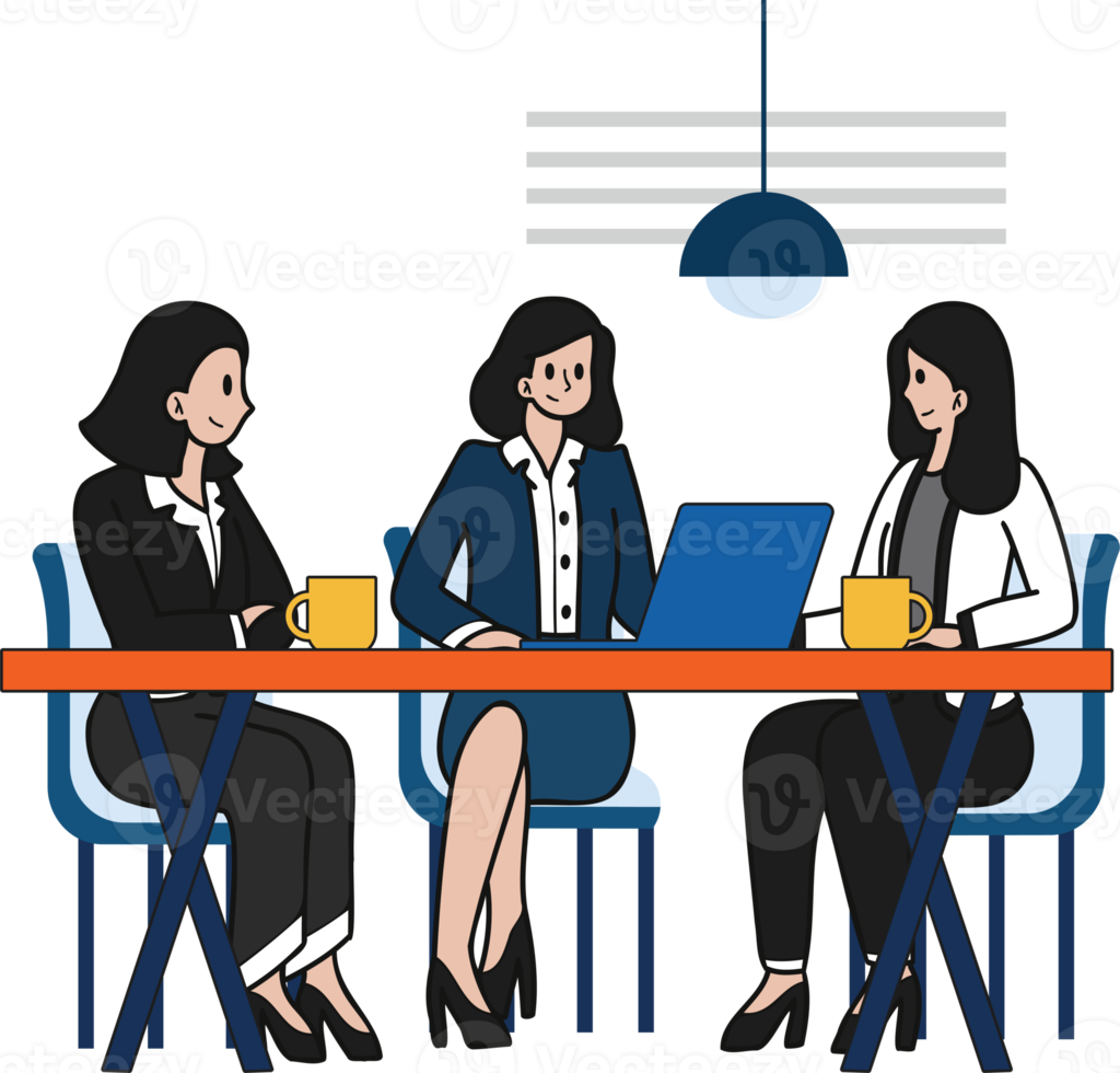 Geschäft Frauen Treffen im Konferenz Zimmer Illustration im Gekritzel Stil png
