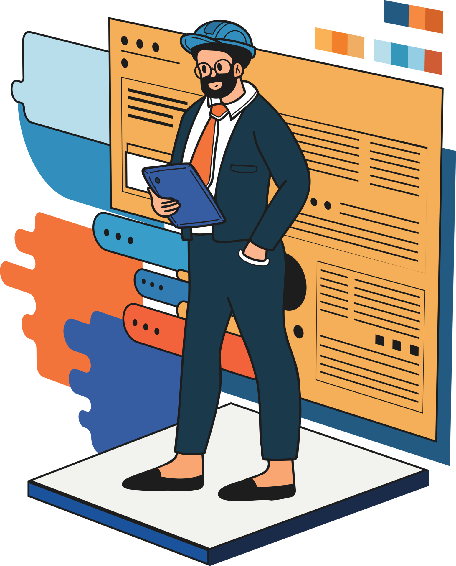 Free Male engineer creating blueprints and plans illustration in doodle ...