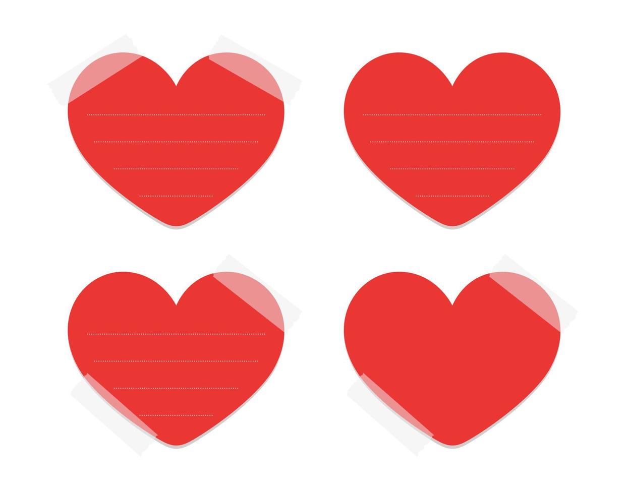 Heart shaped red sticky post note template mockup set Valentines day Heart shaped red sticky post note template mockup set Valentines day