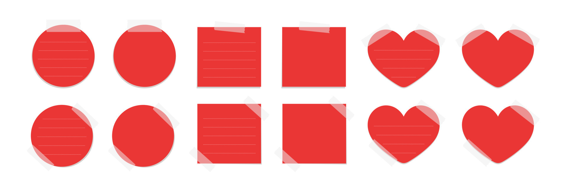 Red sticky post note template mockup set Taped office memo paper Red sticky post note template mockup set Taped office memo paper