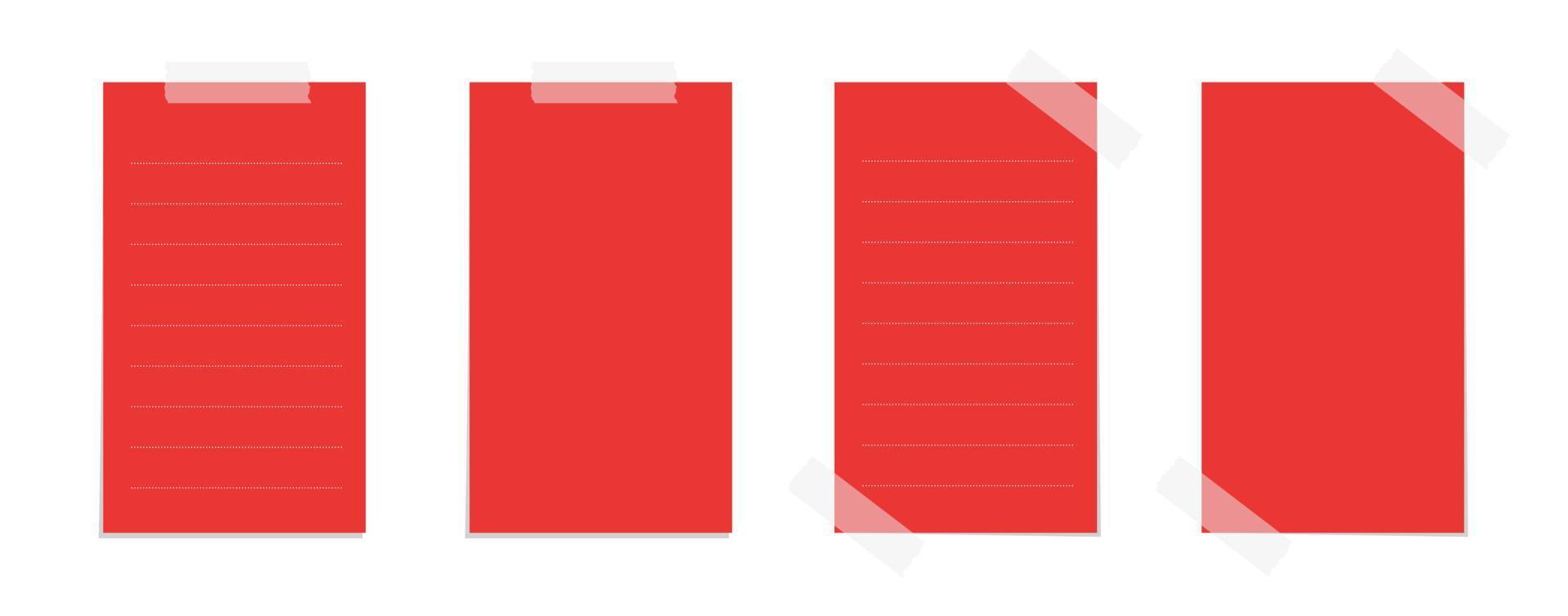 Vertical rectangle red sticky post note template. Taped office memo paper vector illustration.