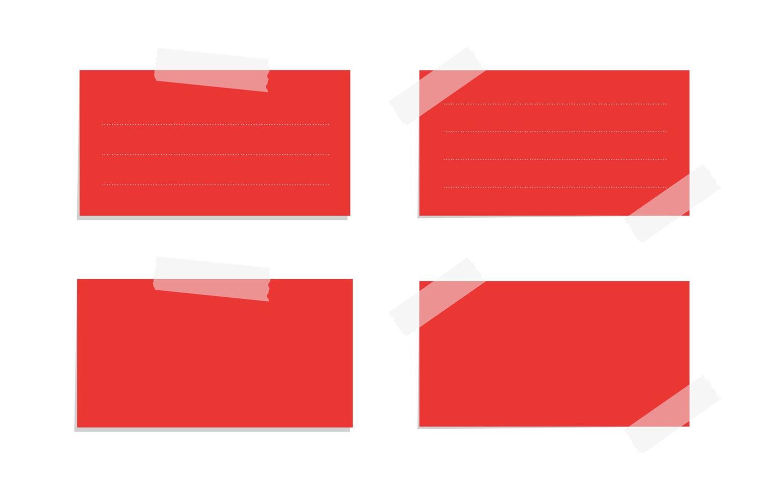 Rectangle red sticky post note template mockup set. Taped office memo paper vector illustration.