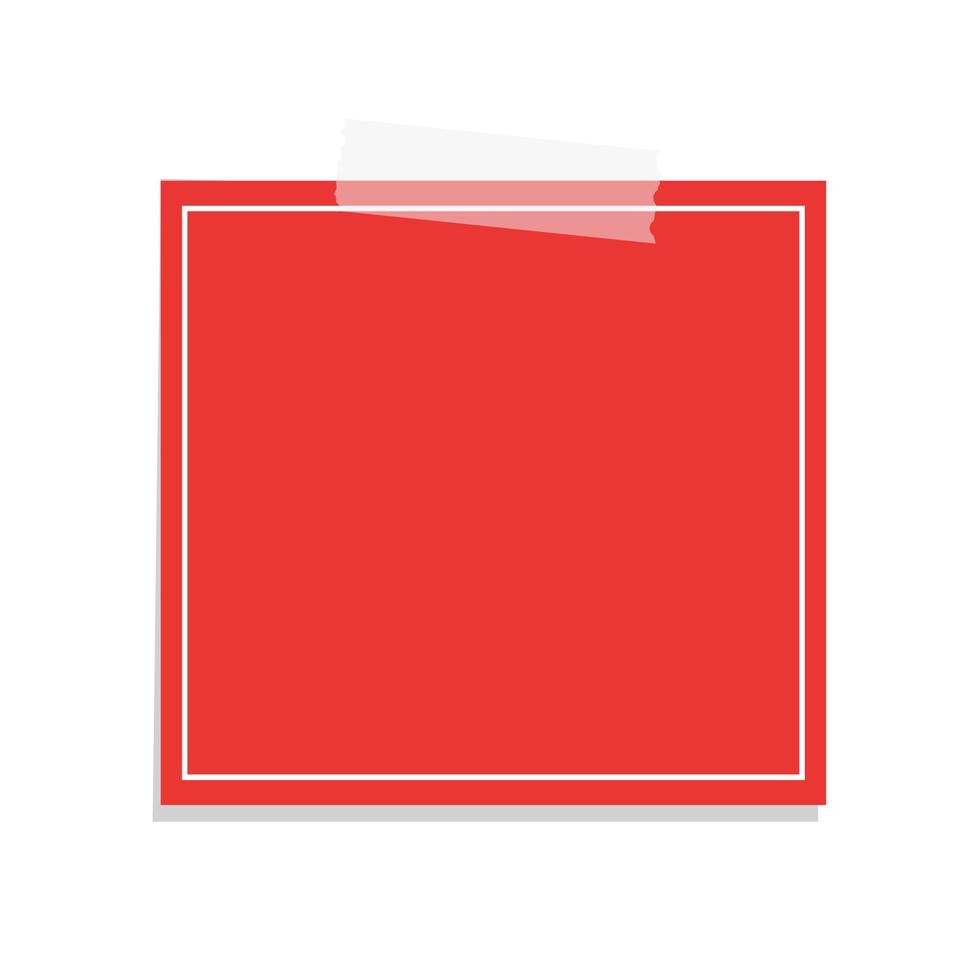 Square red sticky post note template. Taped office memo paper vector illustration.