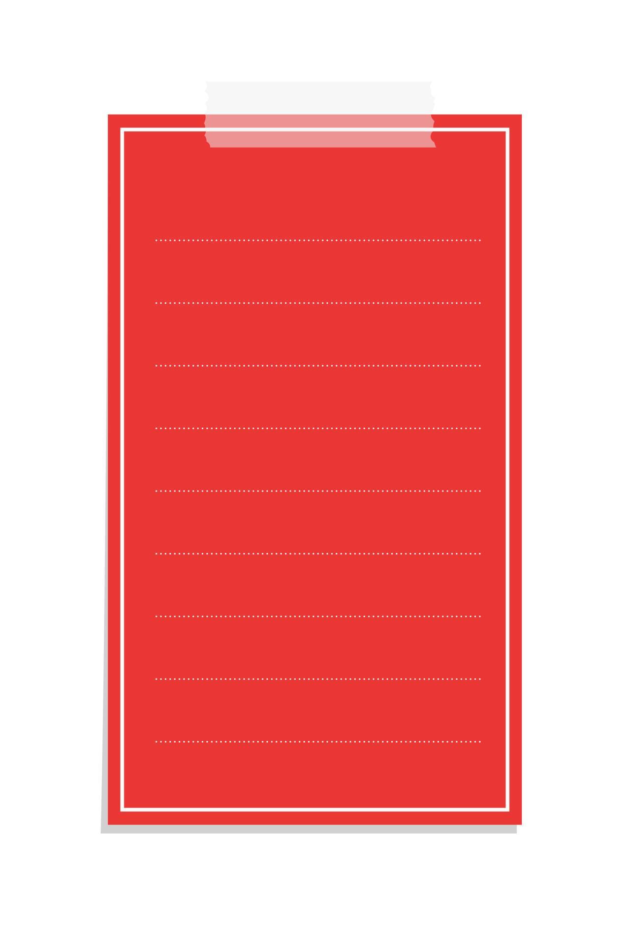 Vertical rectangle red sticky post note template. Taped office memo ...
