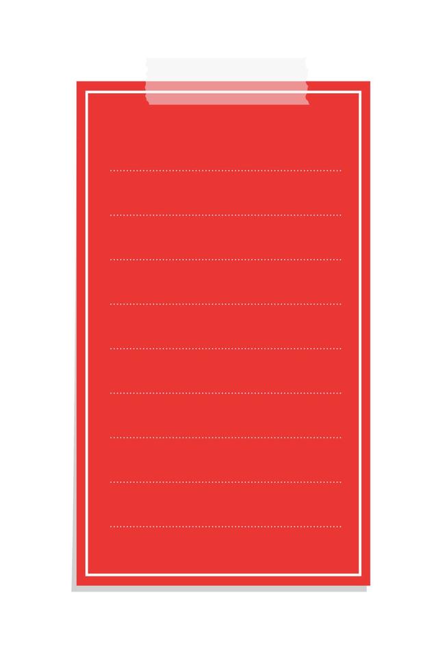 Vertical rectangle red sticky post note template. Taped office memo paper vector illustration.