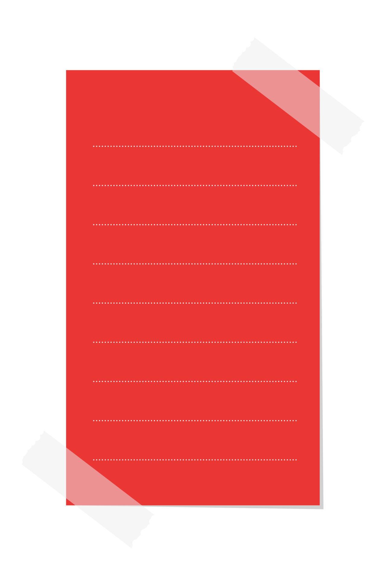 Vertical rectangle red sticky post note template. Taped office memo ...