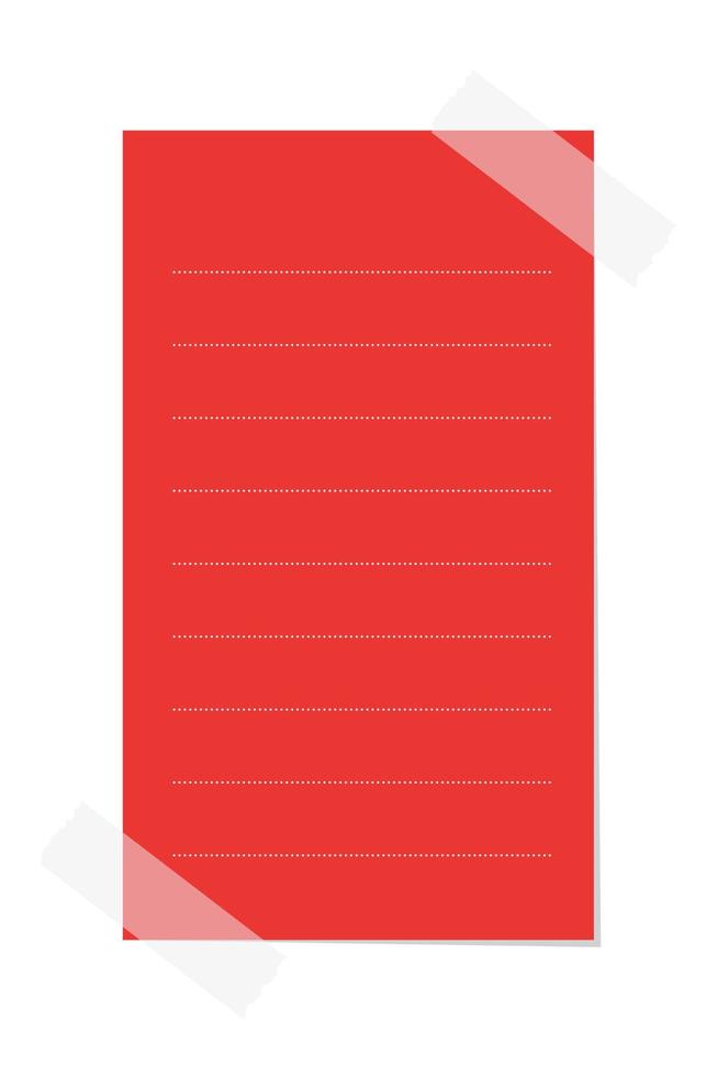 Vertical rectangle red sticky post note template. Taped office memo paper vector illustration.