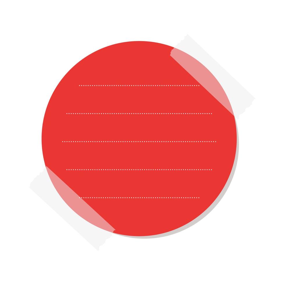 Round red sticky post note template. Taped office memo paper vector illustration.